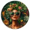 Vrouw - Panterprint - Jungle - Natuur - Luxe Wandcirkel kunststof plaat 5mm dik klein -3d