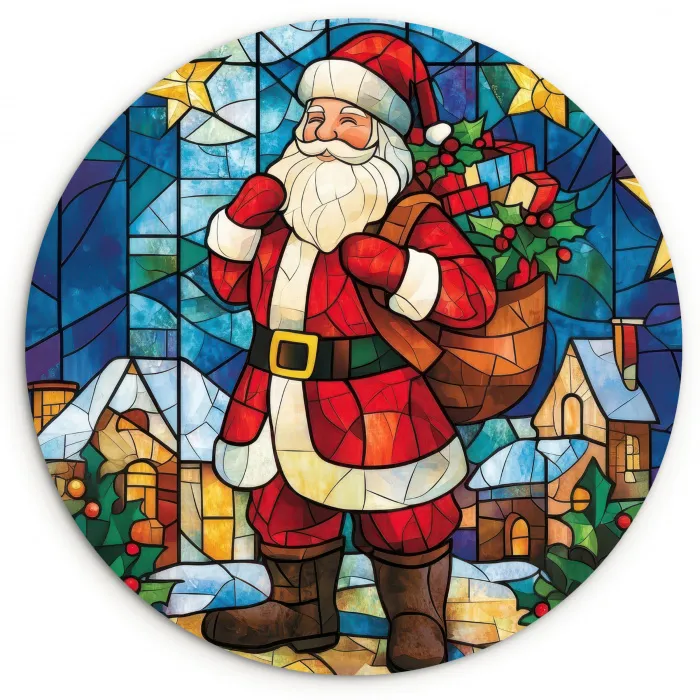 Kerstman - Glas - Kleurrijk Wandcirkel kunststof plaat 5mm dik klein -3d