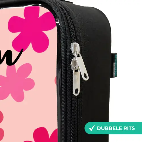 Bloemen - Patroon - Roze Kinderkoffer - Zwart klein -rits_NL