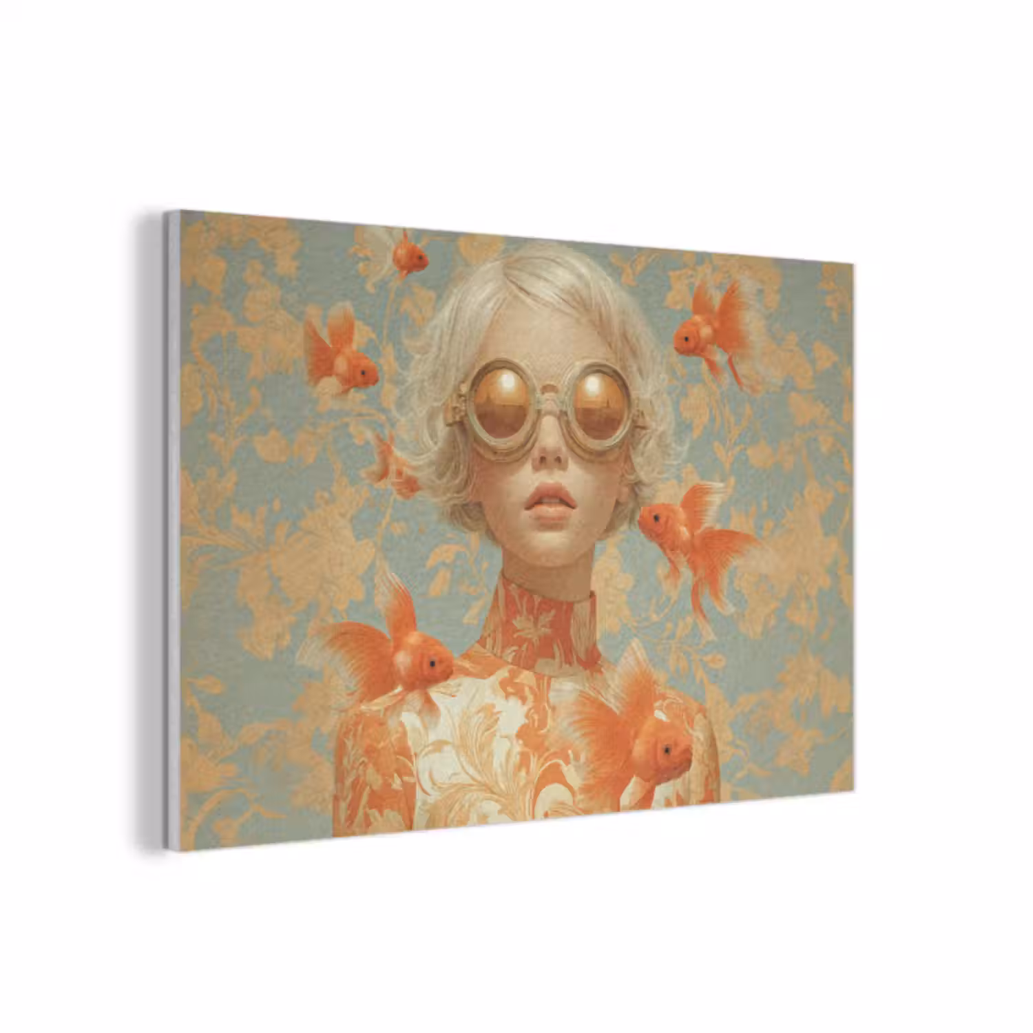 Akoestisch schilderij - Goudvissen - Oranje - Vrouw - Blond