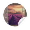 Doorkijk - Lavendel - Landschap - Bloemen - Paars Wandcirkel tuinposter met ringen klein -3d