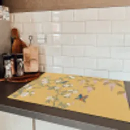 IJsvogels - Bloesem - Geel Inductie beschermer vinyl 3mm klein -sfeer3