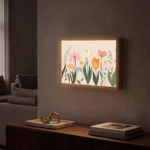 Pasteltinten - Bloemen - Illustratie Light Box met batterij (Wandlamp) middel -sfeer1