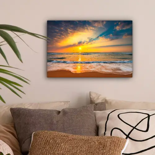 Zonsondergang - Strand - Zee - Wolken - Oranje canvas 2cm klein -sfeer1