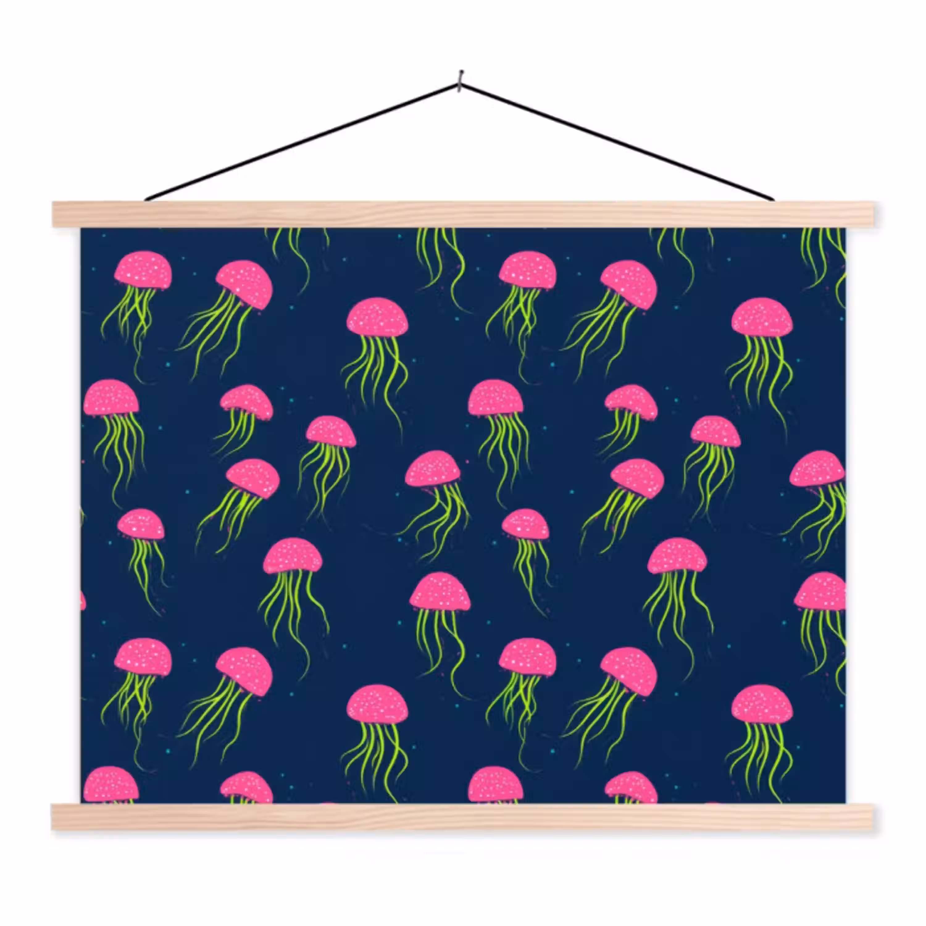 Kwallen - Diepzee - Neon textielposter latten blank klein 122 -3d