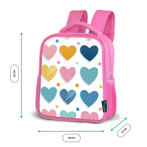 Hartjes - Pastel - Kleurcontrast - Handgetekend Kinderrugzak - Roze middel -productfoto_formaten