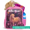 Paard - Bloemen - Paars - Vlinder Kinderrugzak - Roze middel -inhoud_FR