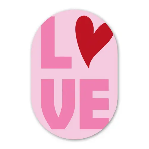 Love - Roze - Hart - Valentijn Wandcirkel Ovaal Glas middel -3d