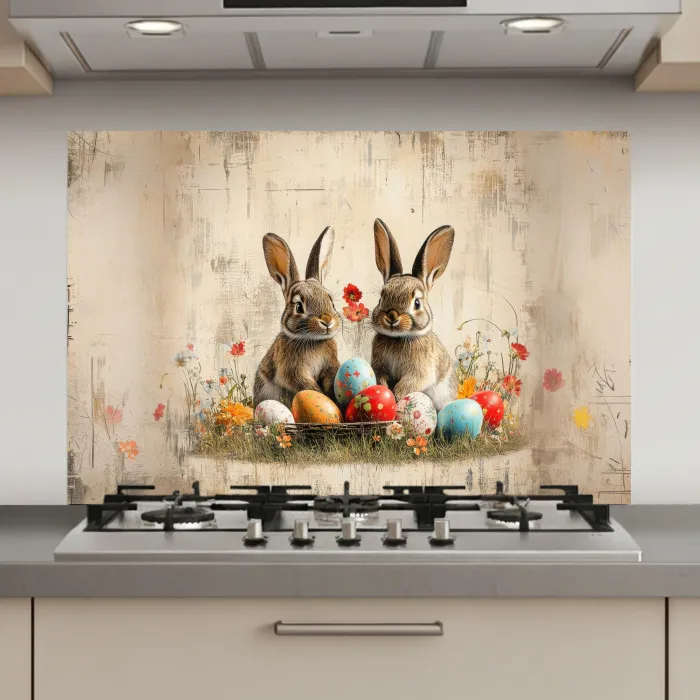 Konijnen - Bloemen - Eieren keuken achterwand spatscherm klein -3d_website