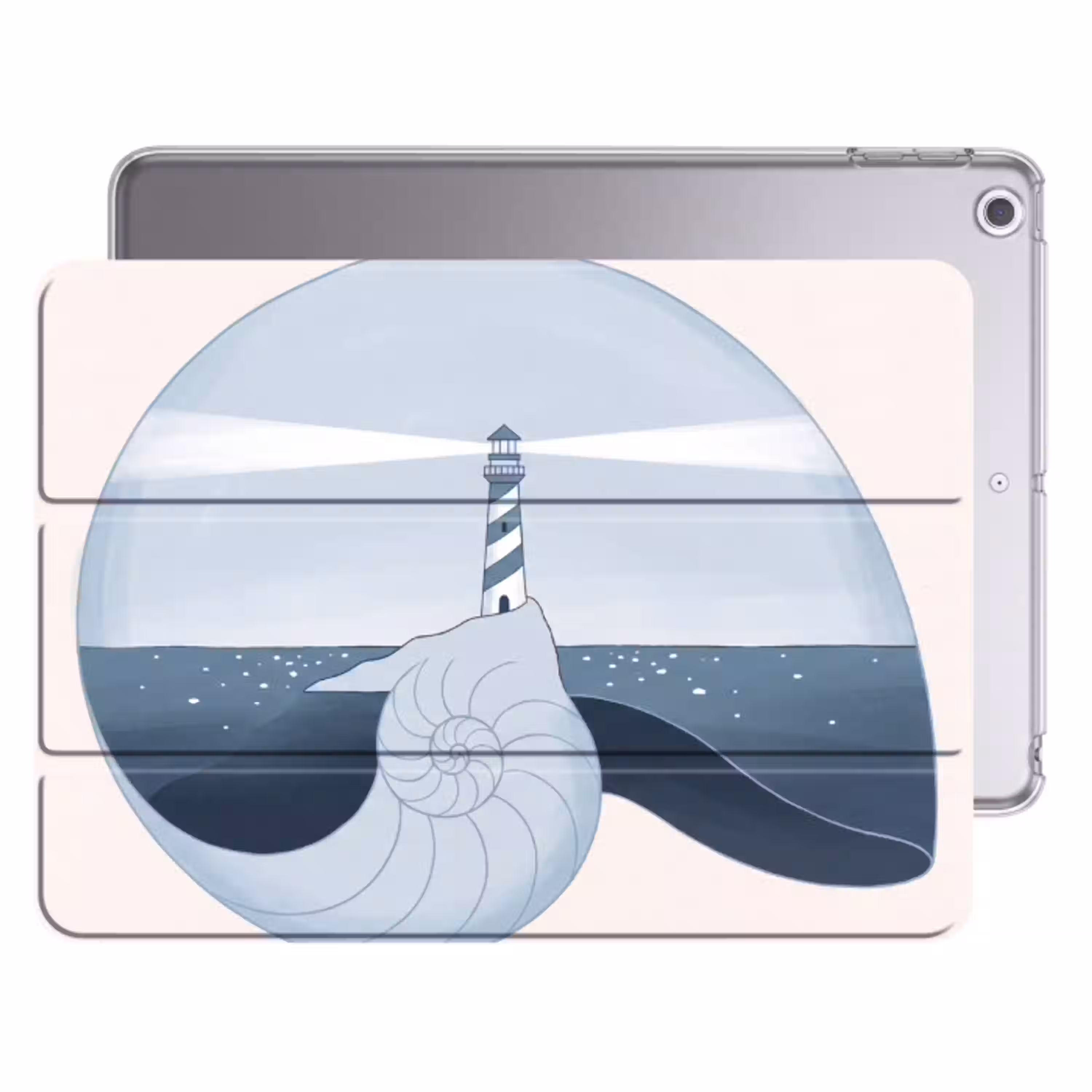 Vuurtoren - Zee - Schelp - Abstract - Blauw Apple iPad 2017 middel -threedimensional_3d_global