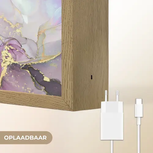 Marmer - Roze - Paars - Gold Light Box met batterij (Wandlamp) middel -USP_websiteoplaadbaarNL