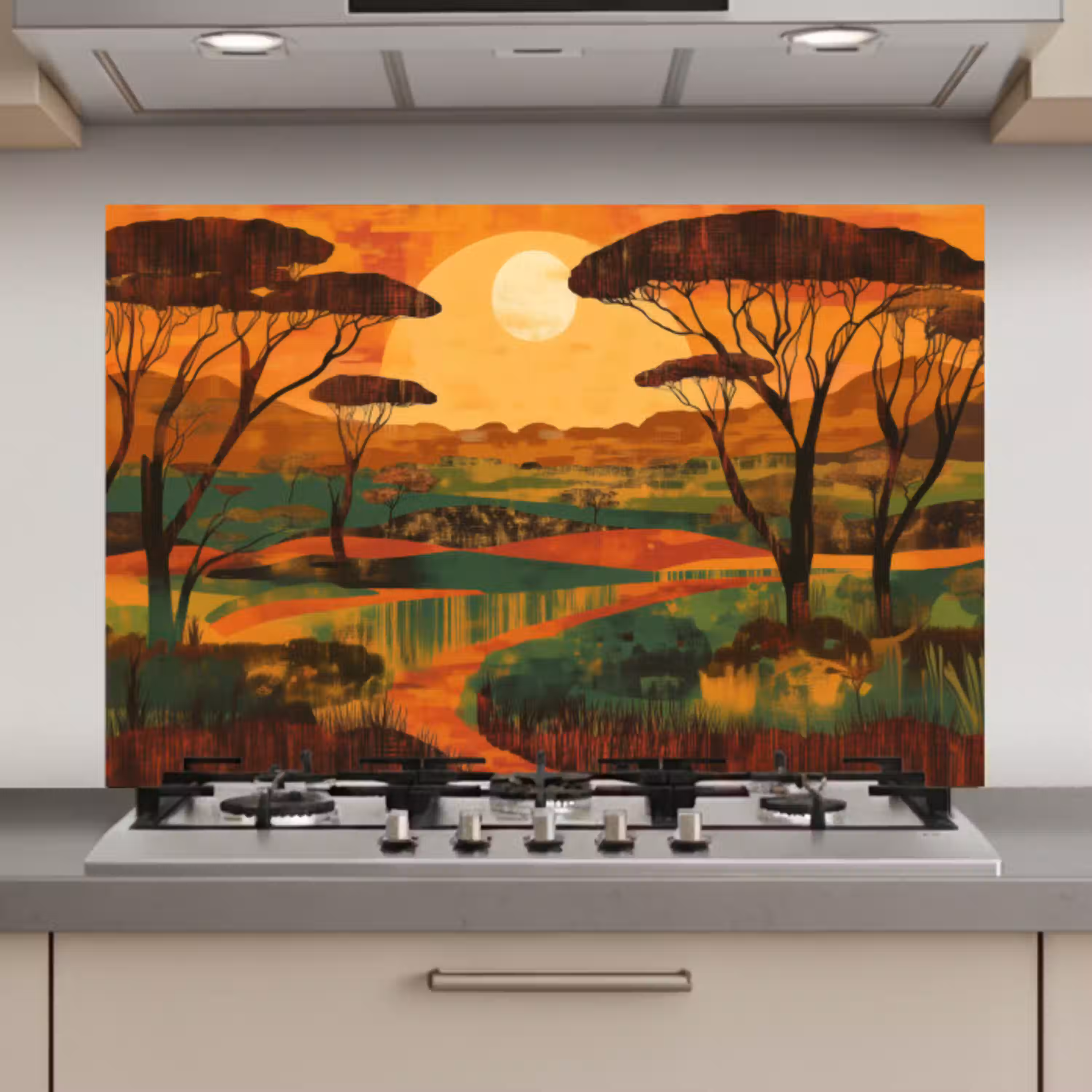 Landschap - Afrikaans - Zon keuken achterwand spatscherm klein -3d_website