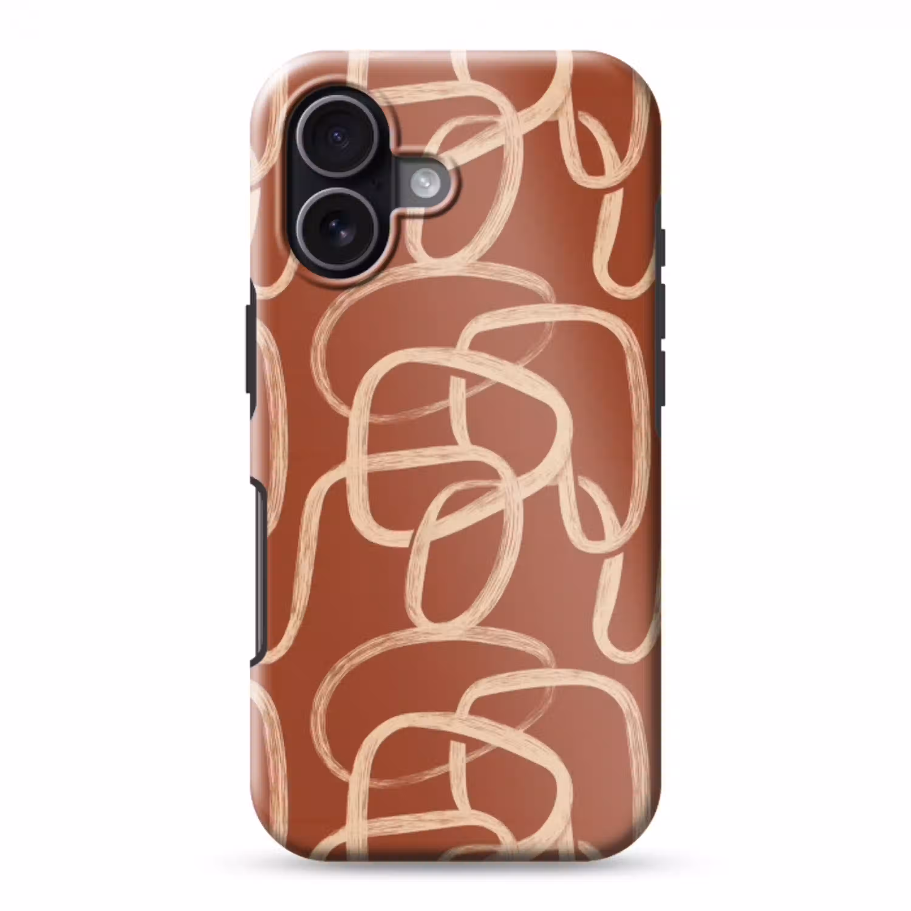 Lijnen - Abstract - Organisch - Terracotta - Crème Toughcase MagSafe Apple iPhone 17 klein 1017 -3d