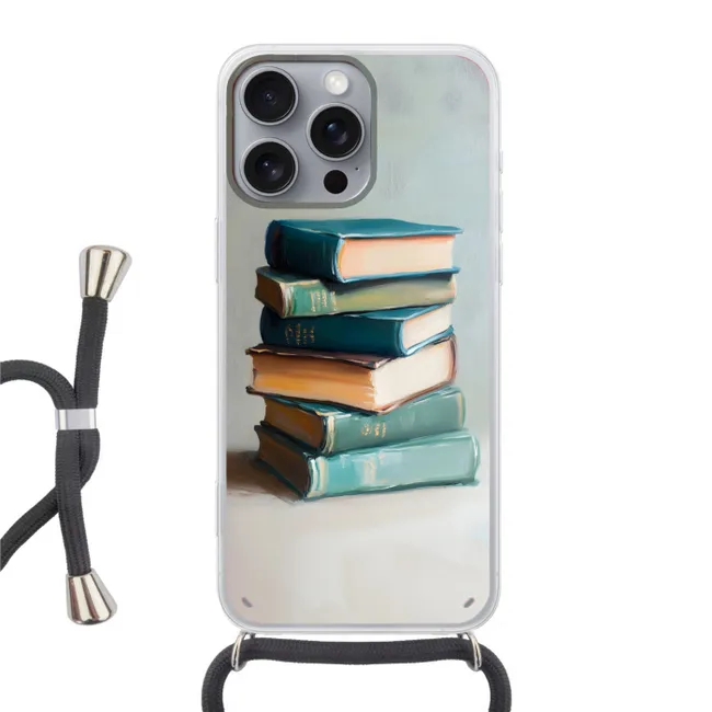 Telefoonhoesje met koord - Stapel - Boeken - Groen - Daglicht