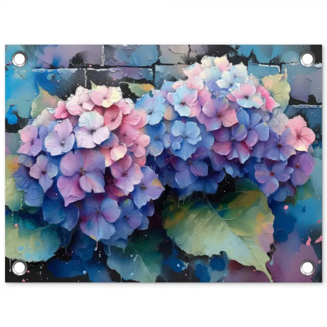Hortensia's in Pastelkleuren tuinposter los doek klein -3d