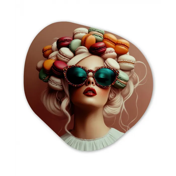 Vrouw - Macarons - Bril Wandcirkel Organisch Aluminium middel -3d
