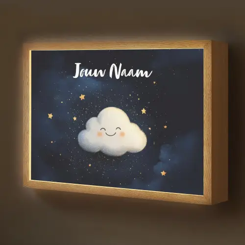 Wolkje - Gezichtje - Sterren - Donkerblauw Light Box met batterij (Wandlamp kind) middel -z3d_website