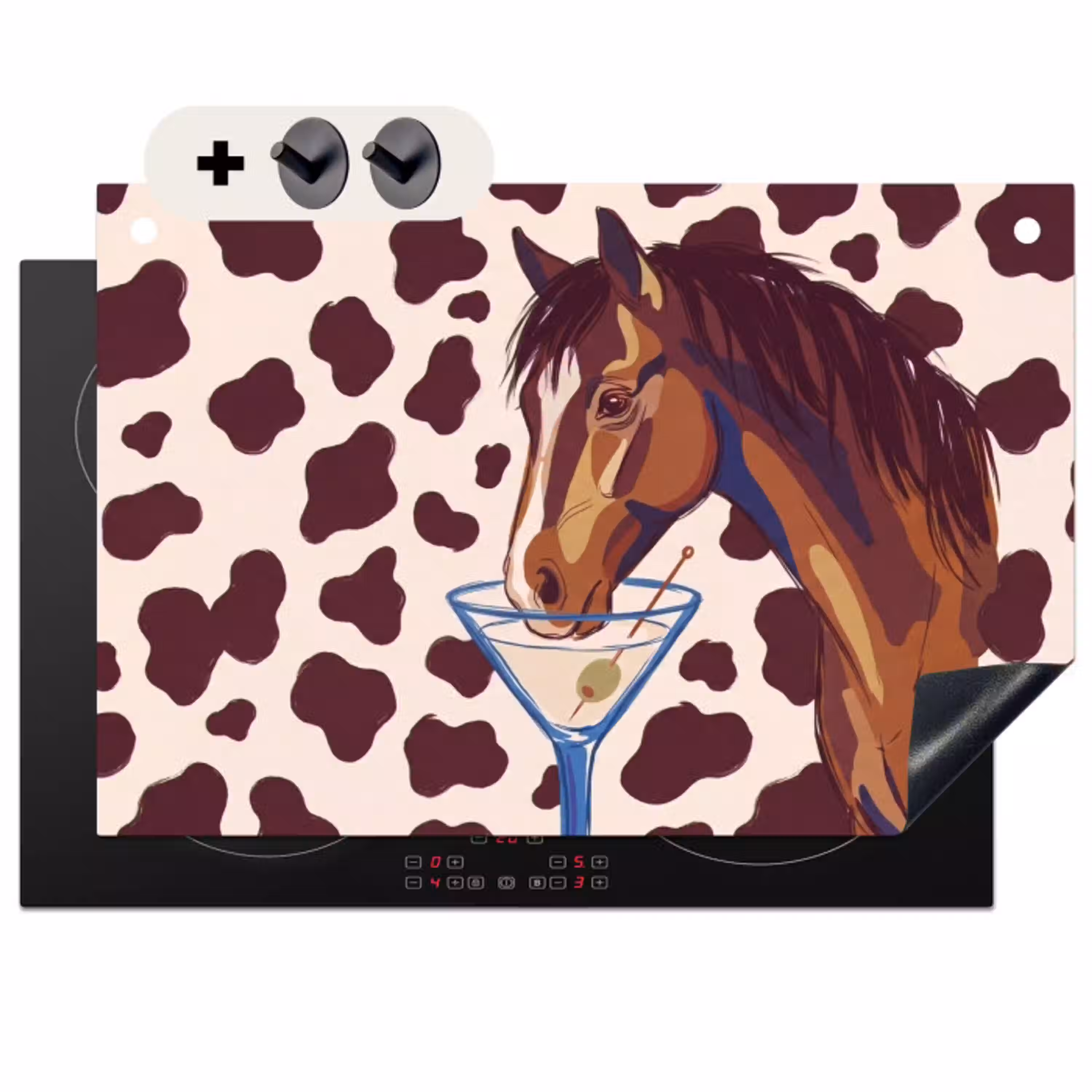 Paard - Martini - Dieren - Abstract - Bruin Inductie beschemer met haakjes klein -3d