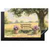 Houten bankje - Bloempotten - Landschap Inductie beschermer vinyl 3mm klein -3d