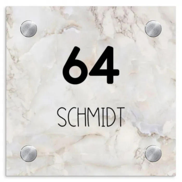 Beige marmer - Traditioneel Naambord Vierkant klein -3d