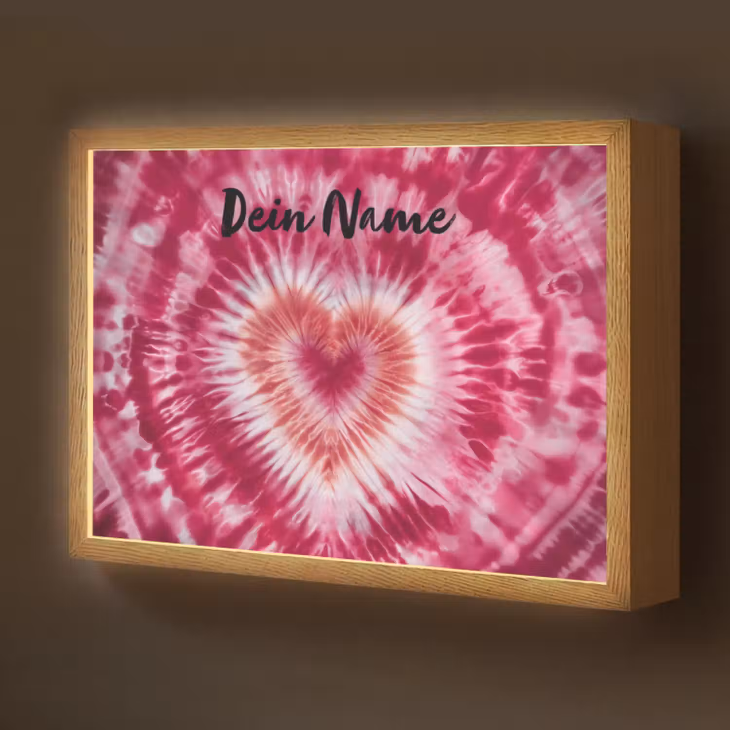 Lightbox - Wandlampe Kinderzimmer mit Namen - Tie Dye - Herzform - Rosa