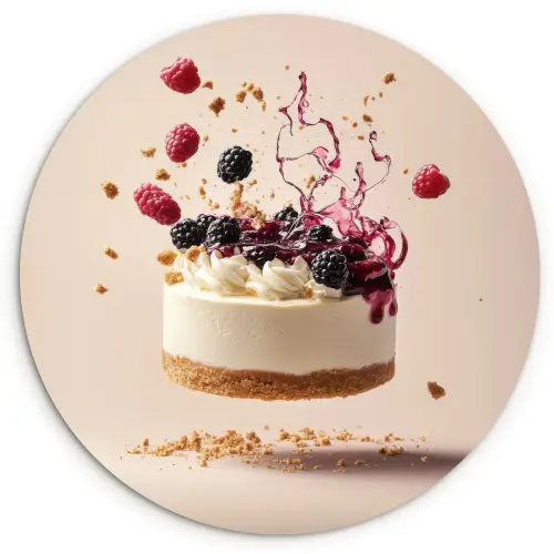 Cheesecake - Eten - Roze - Taart Wandcirkel kunststof plaat 5mm dik klein -3d