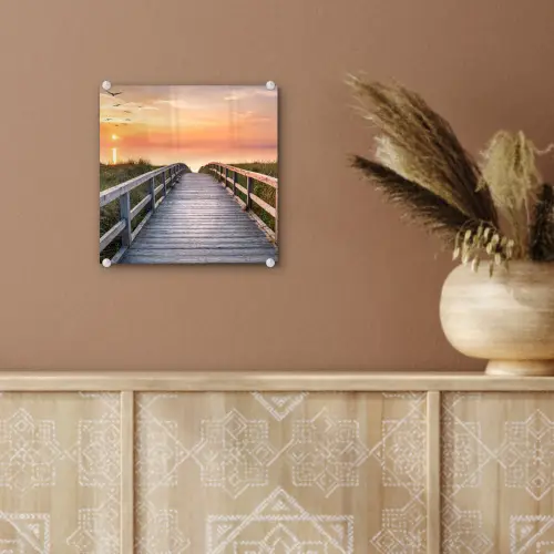 Zonsonderang - Zee - Pad - Gras - Duin - Vogels plexiglas 5mm klein -sfeer5