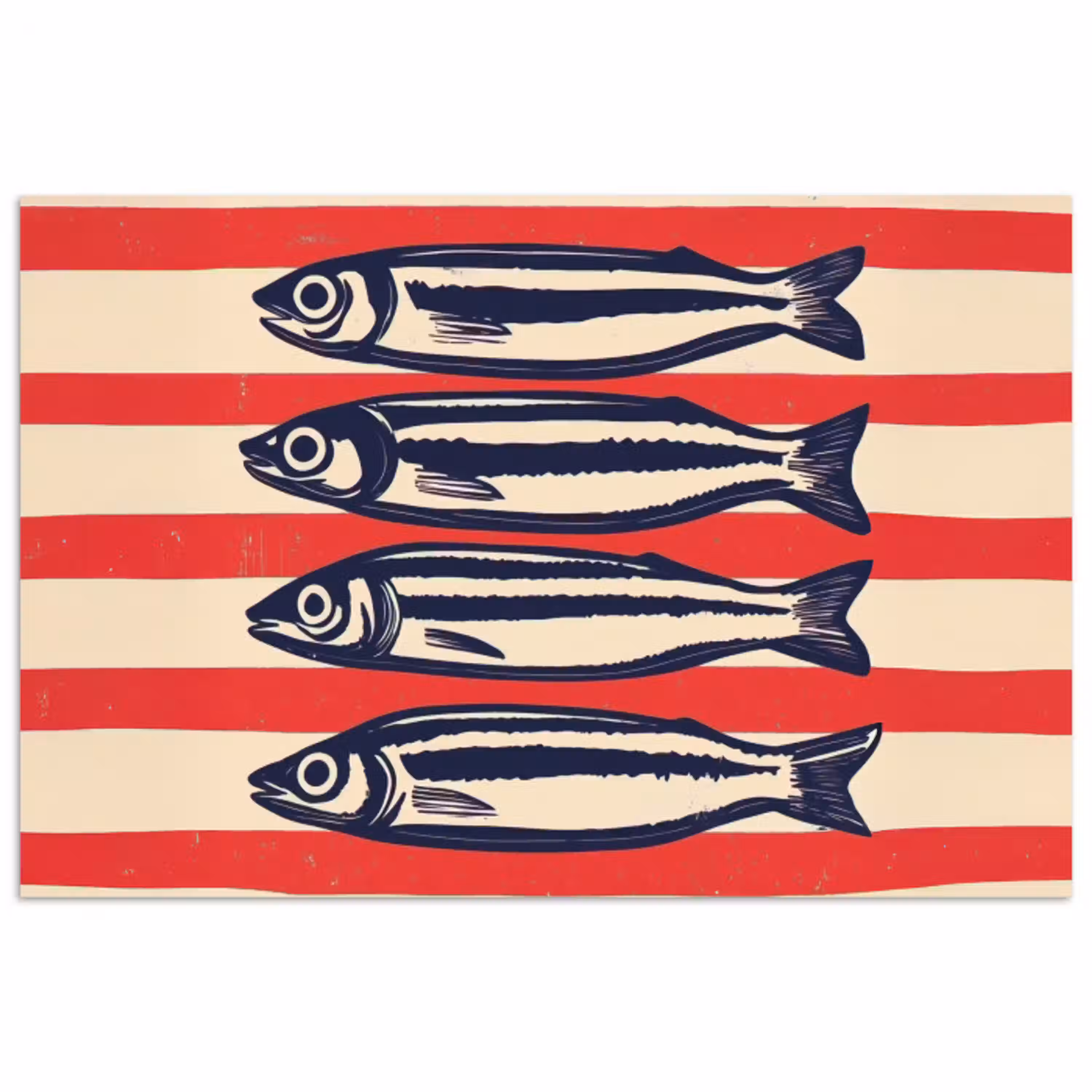 Sardines - Rood en beige strepen poster papier klein -3d