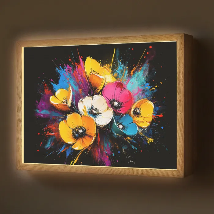 Bloemen - Kleurrijk - Graffiti - Modern - Boeket Light Box met batterij (Wandlamp) middel -z3d_website