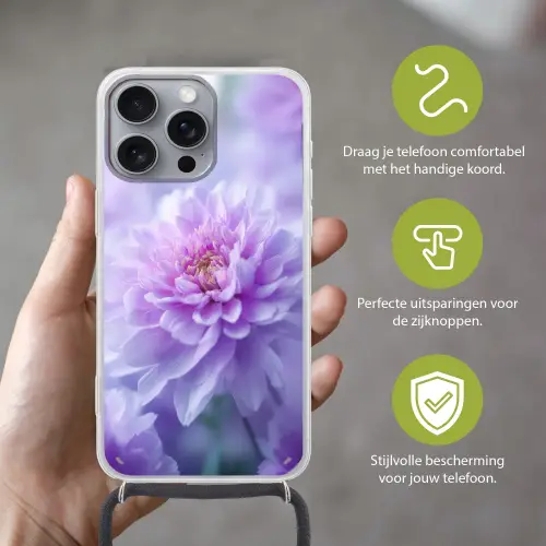 Paars - Dahlia - Dromerig Hoesje iPhone 16 Pro Max met koord klein -sfeer2_NL