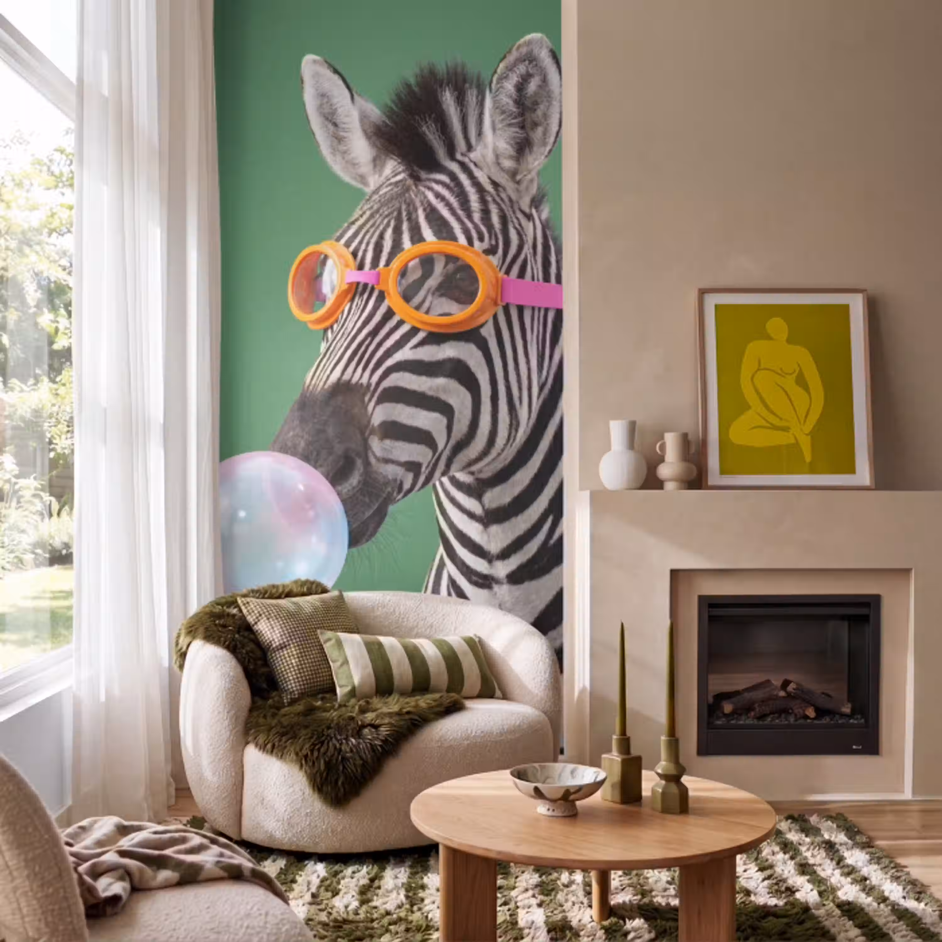 Dier - Bril - Bel - Modern - Groen Behang Vlies klein -sfeer2