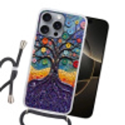 Levensboom - Mozaïek - Bloemen - Kleurrijk - Vrolijk Hoesje iPhone 16 Pro Max met koord klein -sfeer1