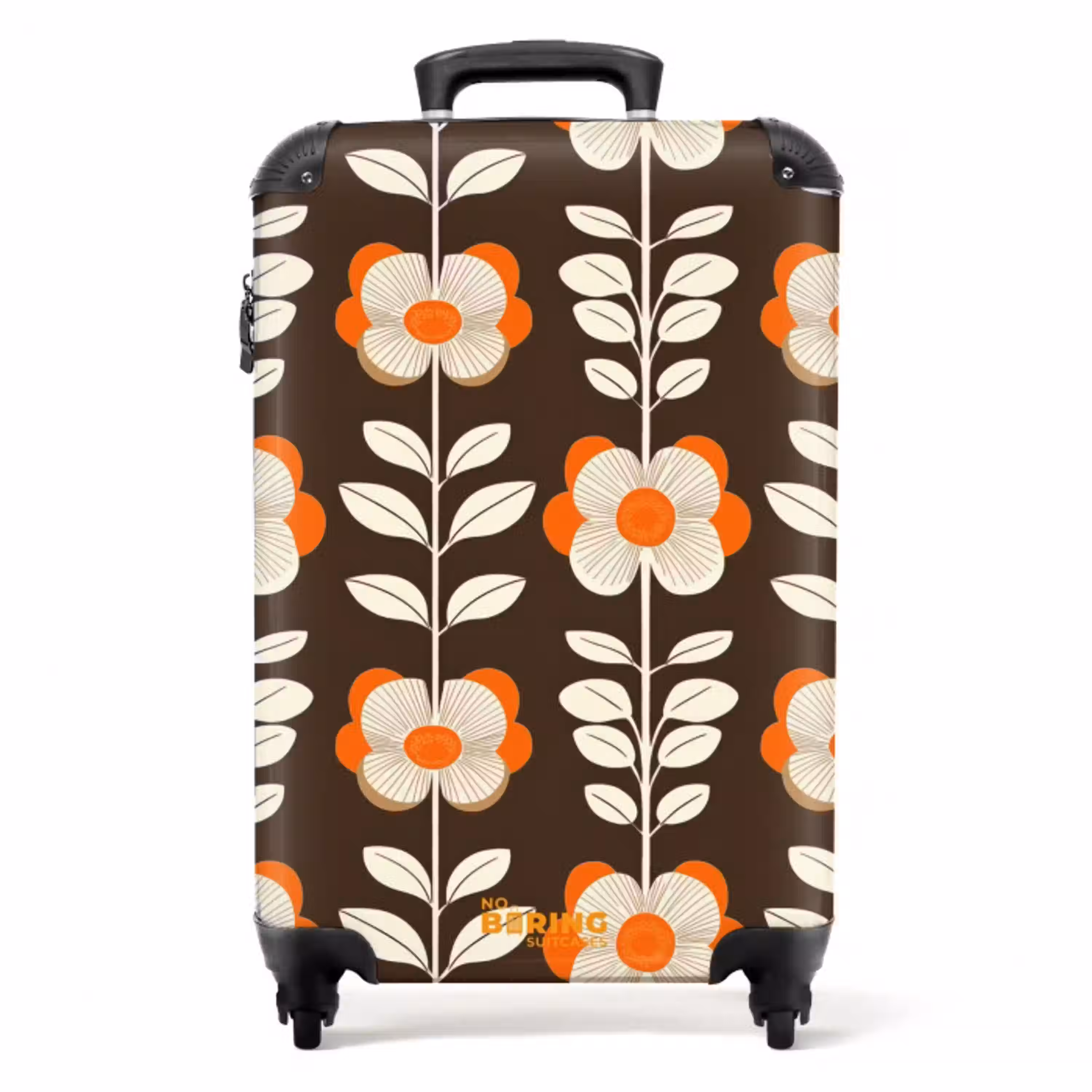 Bloemen - Retro - Bruin NBS - Handbagage koffer - Volwassenen Unisex middel -productfoto_recht