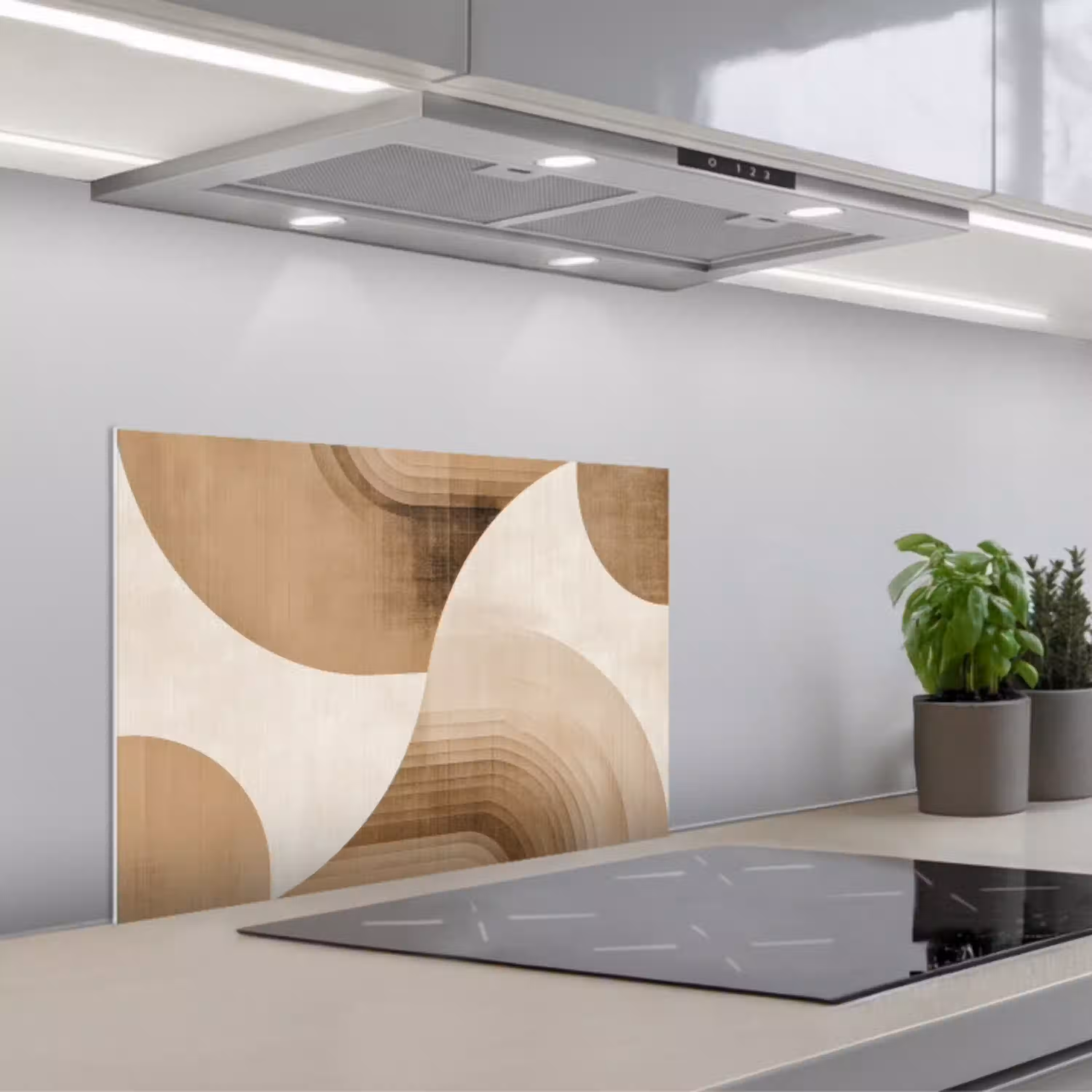 Retro - Geometrische lagen - Aardetinten keuken achterwand spatscherm klein -3d_schuin
