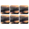 Brug - Mist - Bomen - Water onderzetter kurk middel -3d