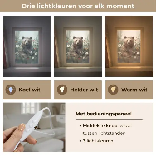 Bruine beer - Wilde dieren - Bloemen - Planten Light Box met kabel (Tafellamp) klein -USP_lichtkleurNL