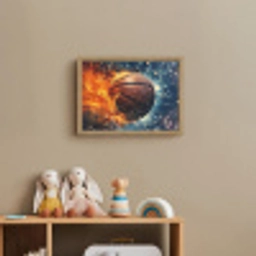 Basketbal - Vuur - Sport - Blauw - Oranje Light Box met batterij (Wandlamp kind) middel -sfeer2_kind