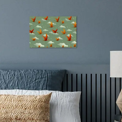 Dinosaurussen - Wolken - Sterren - Oranje poster papier klein -sfeer2