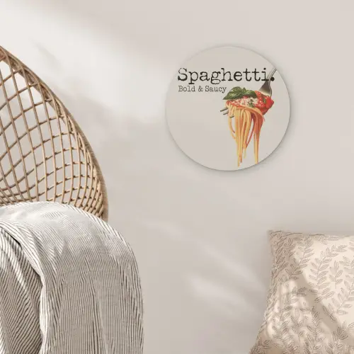 Spaghetti - tomatensaus - Parmezaanse kaas Akoestische PET Vilt - Rond klein -sfeer4
