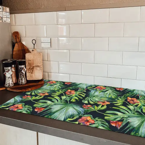 Bladeren - Bloemen - Jungle - Tropisch Inductie beschermer vinyl 3mm groot -sfeer3
