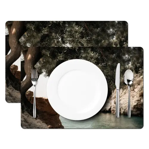 Rotsen - Zee - Boom - Groen Placemat vinyl groot -zzsfeer2_Kitchenyeah-website