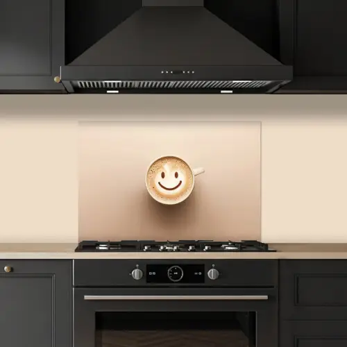 Koffie - Melkschuim - Lach - Beige keuken achterwand spatscherm klein -sfeer1