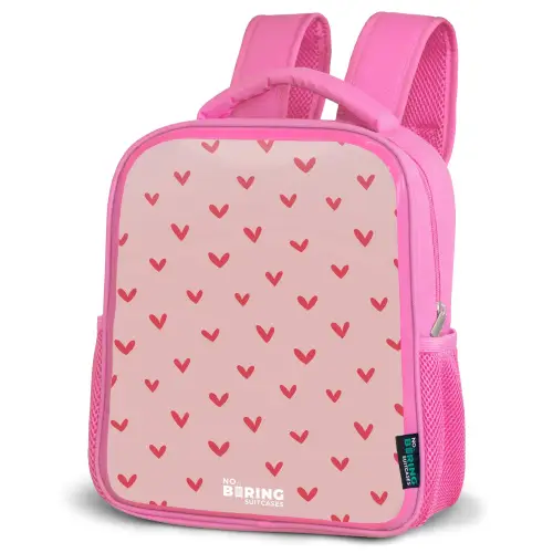 Hartjespatroon met roze kleuren Kinderrugzak - Roze middel -schuin
