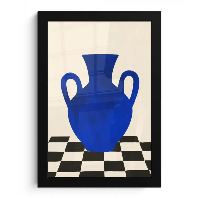 Vaas - Blauw - Geblokt - Modern fotolijst zwart zonder passe partout klein -3d