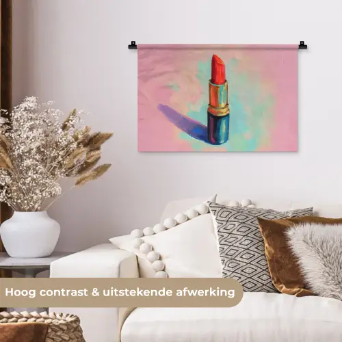 Lippenstift - Rood - Penseelstreken Wandkleed katoen klein -sfeer1