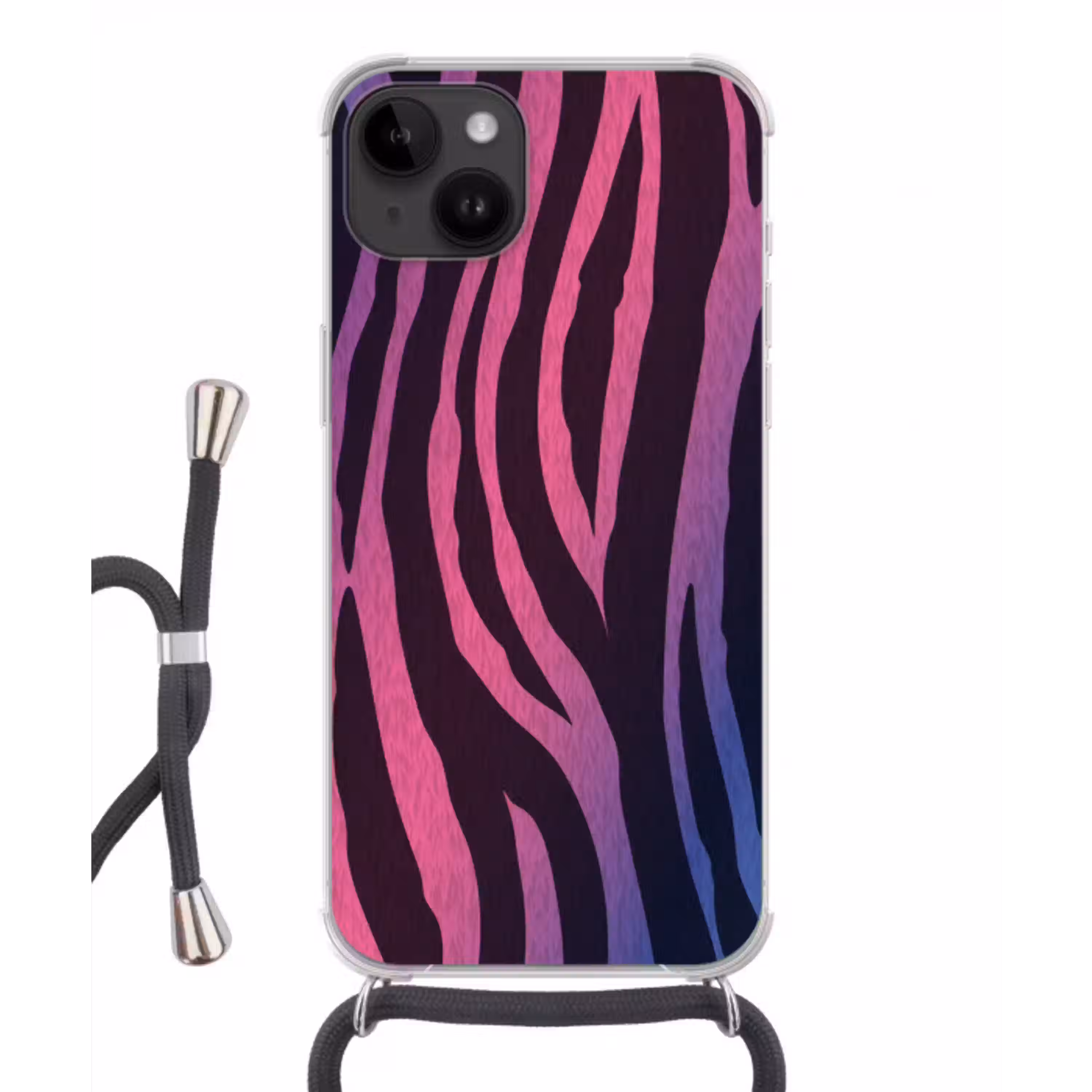 Zebraprint - Roze - Paars - Dierenprint Crossbody Case iPhone 14 middel -3d