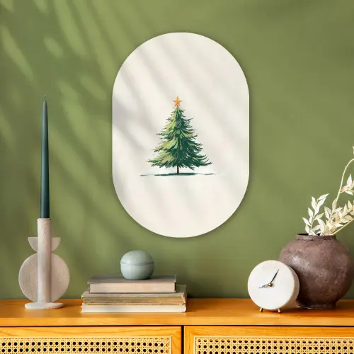 Kerstboom - Illustratie - Ster - Sneeuw Wandcirkel Ovaal Forex klein -sfeer2