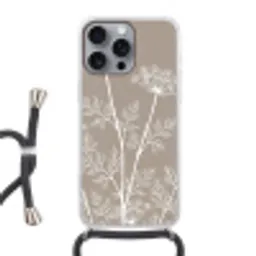Grafisch - Fluitenkruid - Taupe Hoesje iPhone 16 Pro Max met koord klein -3d