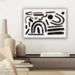 Kunst - Abstract - Zwart - Modern - Beige canvas 2cm klein -sfeer6