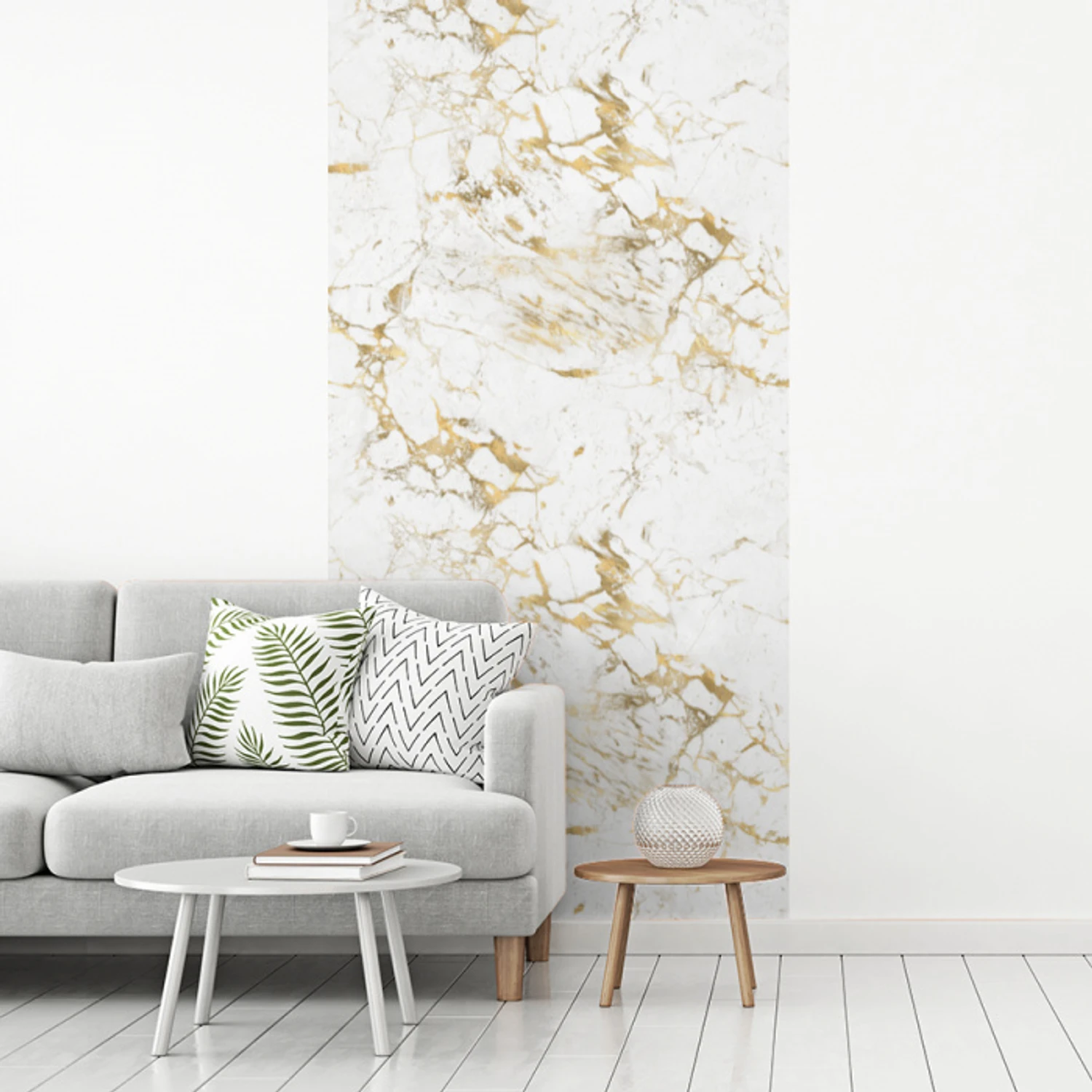 Wit - Marmer - Luxe - Goud fotobehang vinyl groot 64 -woonkamer